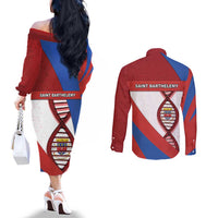 Saint Barthelemy Is In My DNA Couples Matching Off The Shoulder Long Sleeve Dress and Long Sleeve Button Shirt - Wonder Print Shop