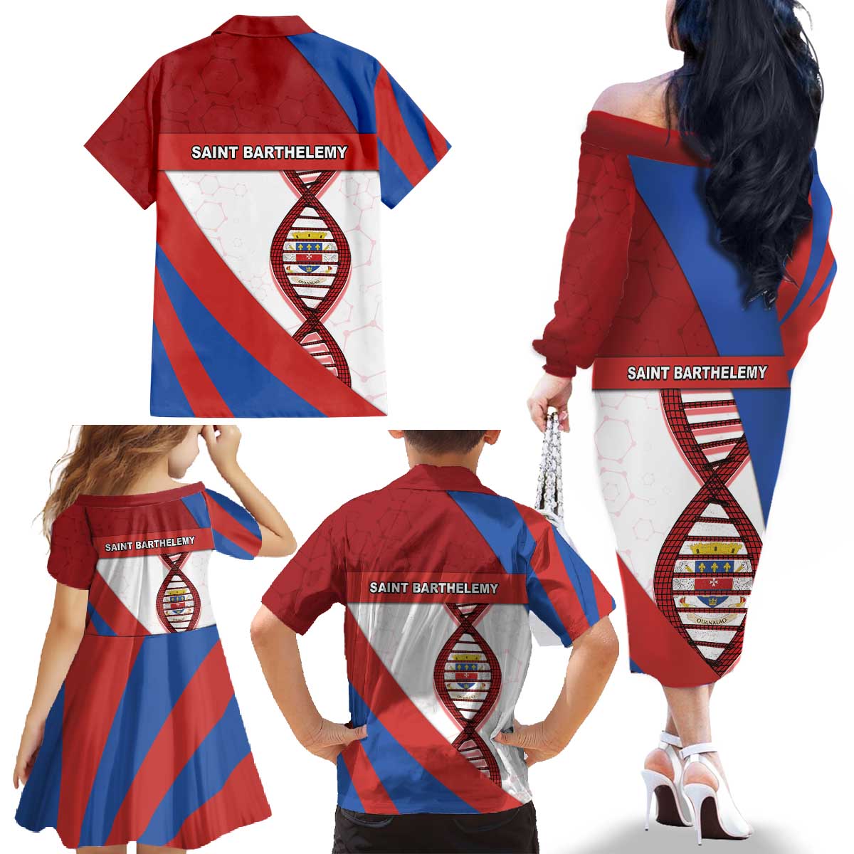 Saint Barthelemy Is In My DNA Family Matching Off The Shoulder Long Sleeve Dress and Hawaiian Shirt - Wonder Print Shop
