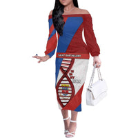 Saint Barthelemy Is In My DNA Family Matching Off The Shoulder Long Sleeve Dress and Hawaiian Shirt - Wonder Print Shop