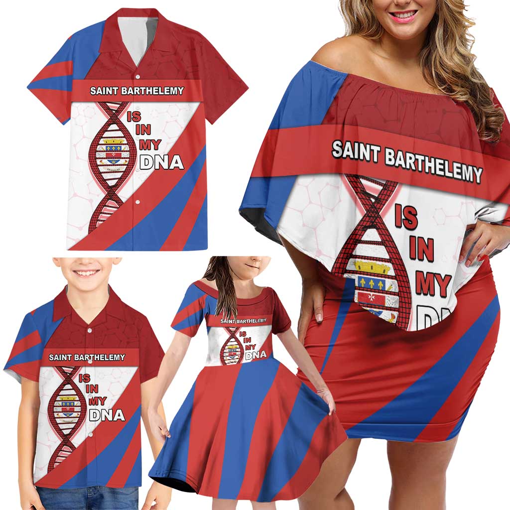 Saint Barthelemy Is In My DNA Family Matching Off Shoulder Short Dress and Hawaiian Shirt - Wonder Print Shop