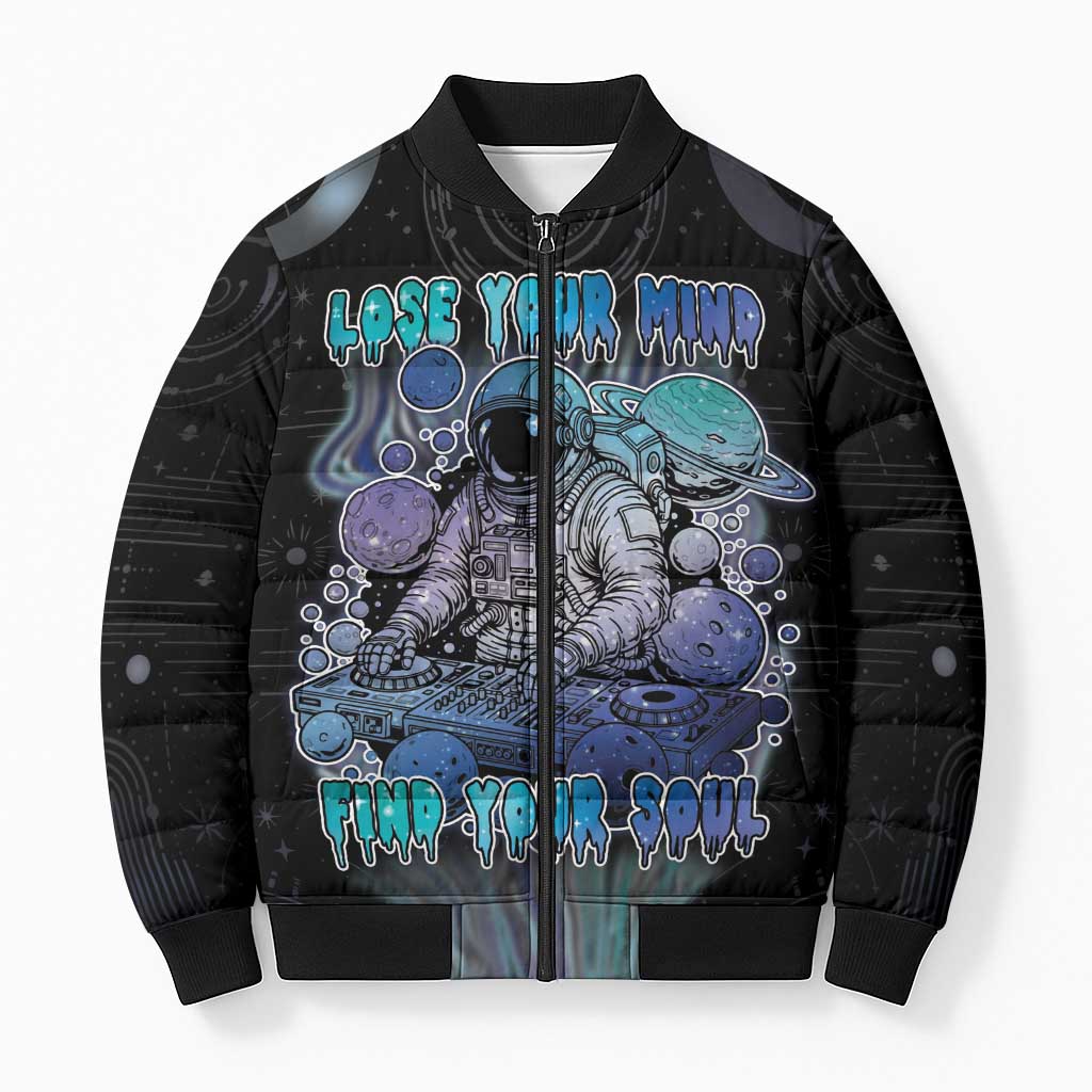 Astronaut Bomber Puffer Jacket Love Your Mind Find Your Soul - Wonder Print Shop