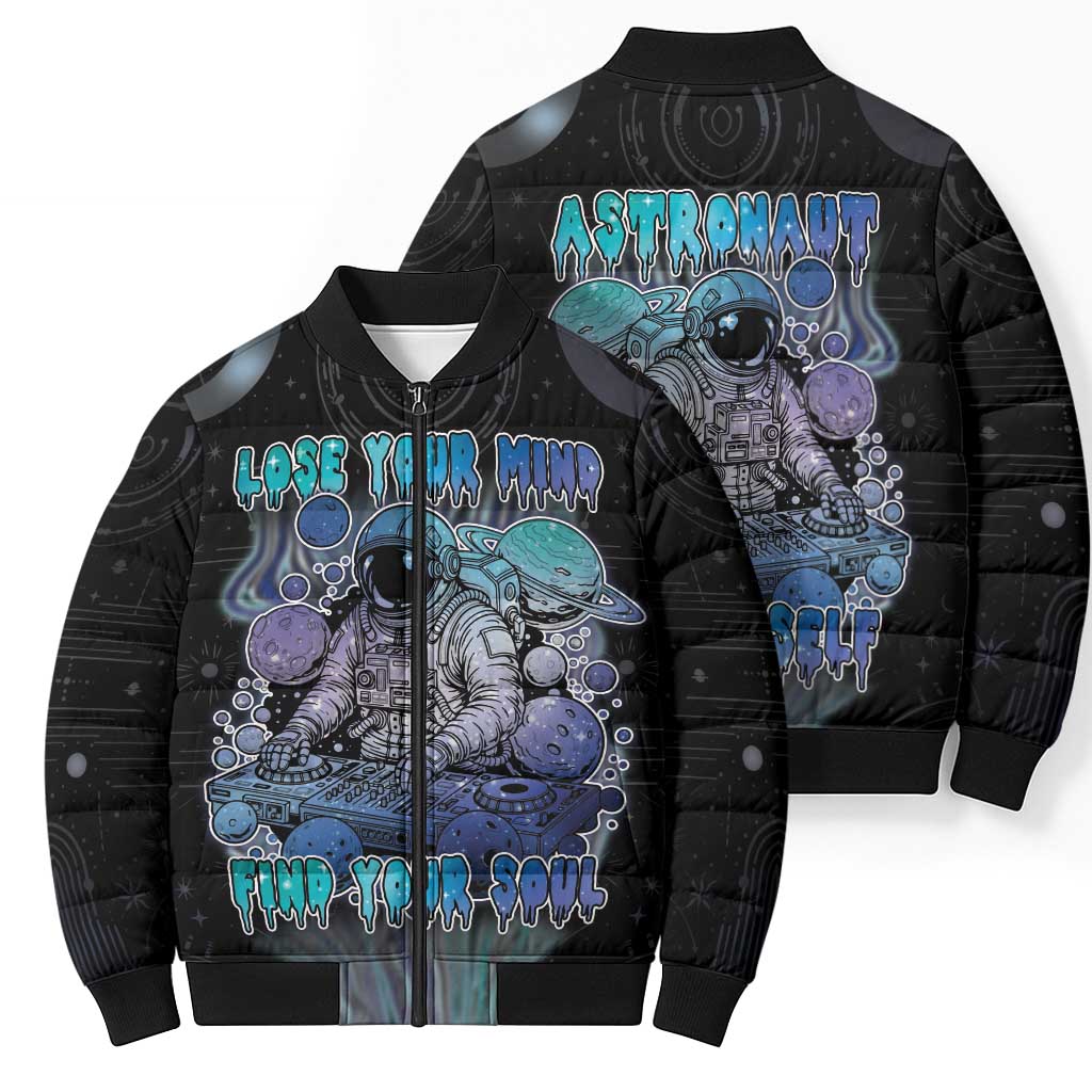 Astronaut Bomber Puffer Jacket Love Your Mind Find Your Soul - Wonder Print Shop