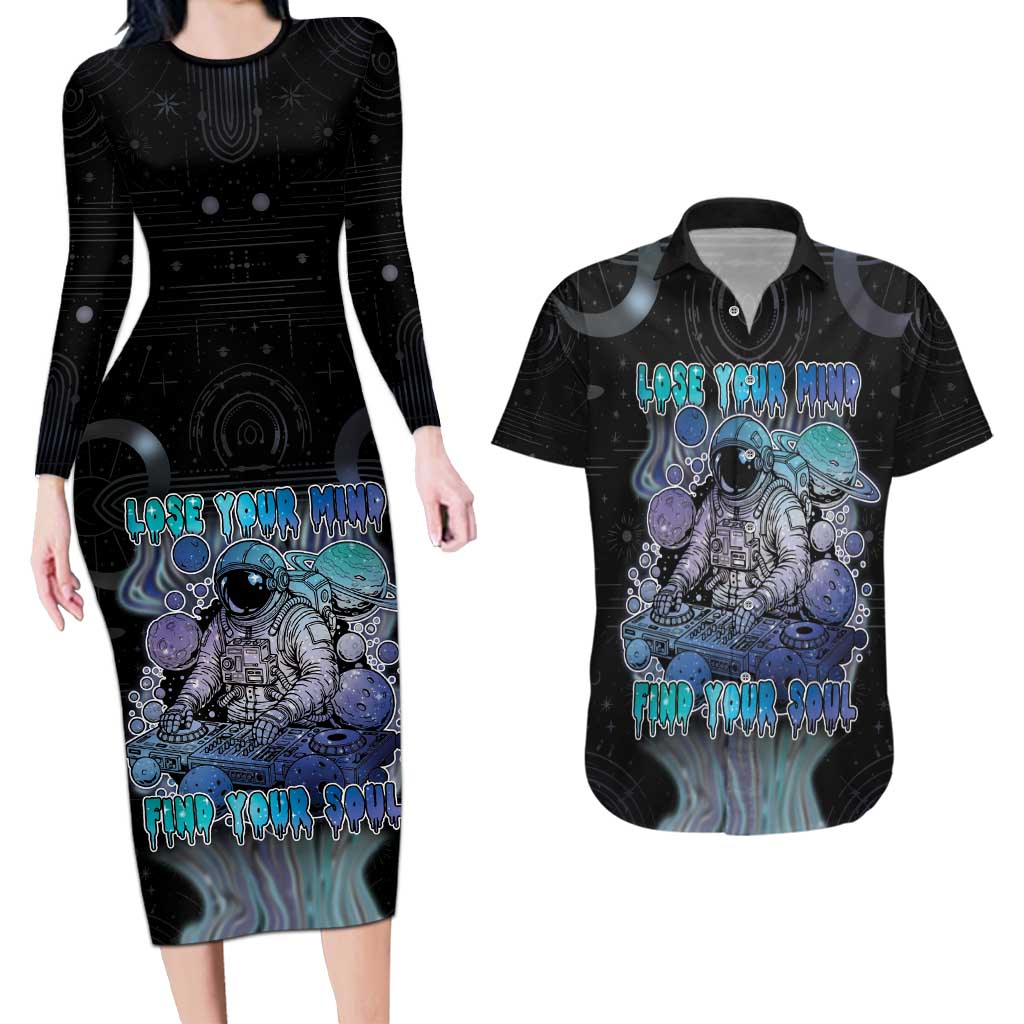 Astronaut Couples Matching Long Sleeve Bodycon Dress and Hawaiian Shirt Love Your Mind Find Your Soul - Wonder Print Shop