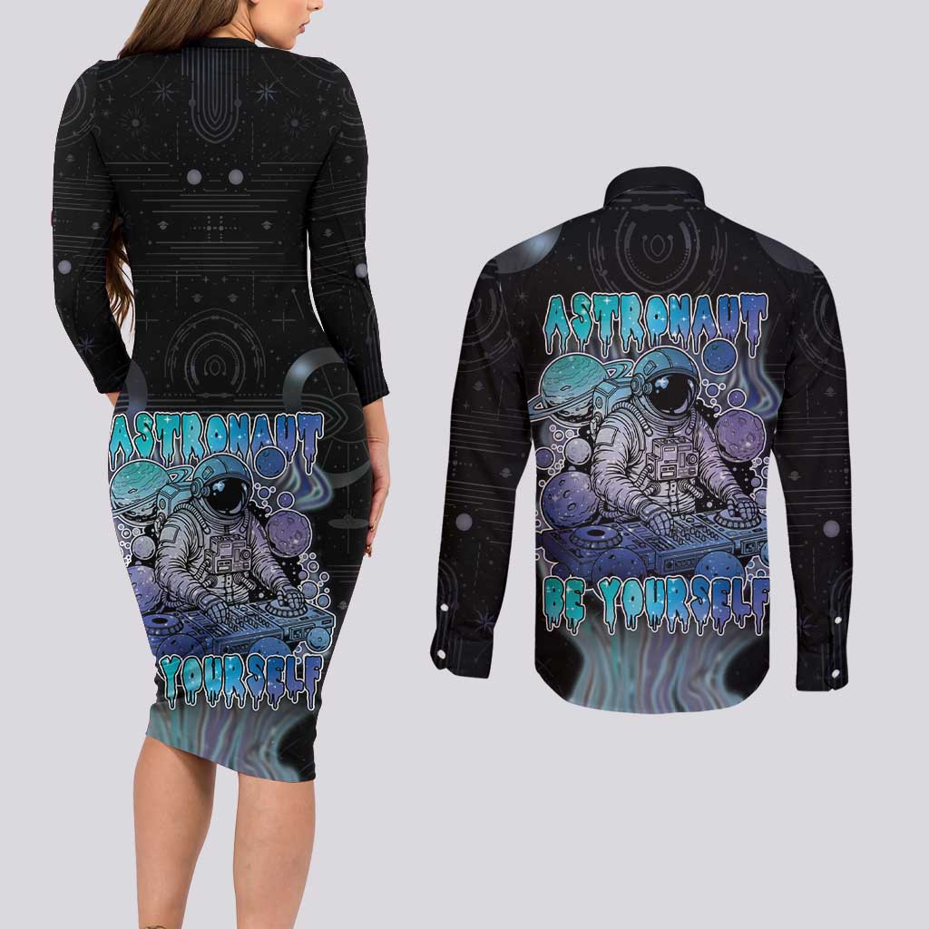 Astronaut Couples Matching Long Sleeve Bodycon Dress and Long Sleeve Button Shirt Love Your Mind Find Your Soul - Wonder Print Shop