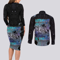 Astronaut Couples Matching Long Sleeve Bodycon Dress and Long Sleeve Button Shirt Love Your Mind Find Your Soul - Wonder Print Shop