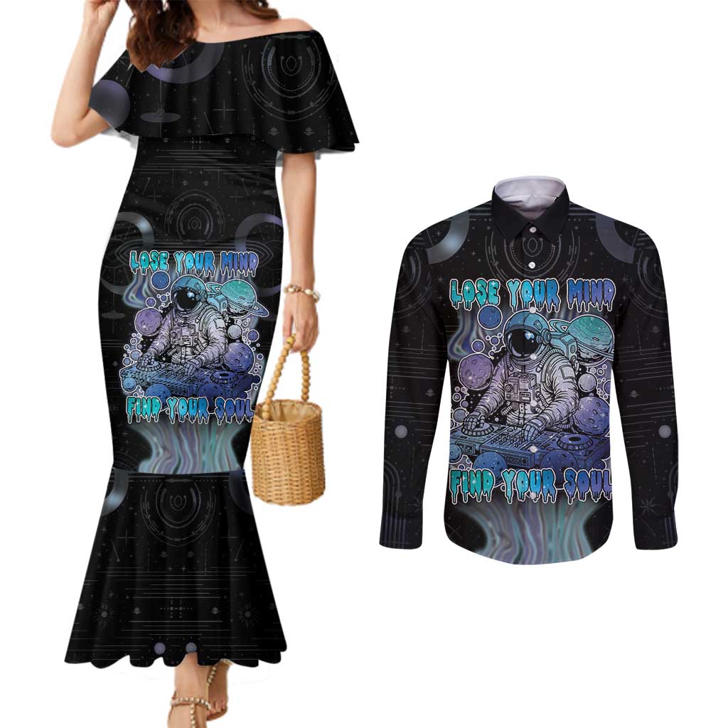 Astronaut Couples Matching Mermaid Dress and Long Sleeve Button Shirt Love Your Mind Find Your Soul - Wonder Print Shop