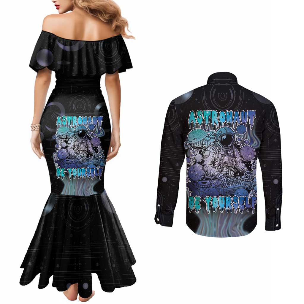 Astronaut Couples Matching Mermaid Dress and Long Sleeve Button Shirt Love Your Mind Find Your Soul - Wonder Print Shop