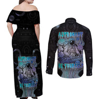 Astronaut Couples Matching Off Shoulder Maxi Dress and Long Sleeve Button Shirt Love Your Mind Find Your Soul - Wonder Print Shop