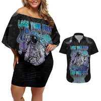 Astronaut Couples Matching Off Shoulder Short Dress and Hawaiian Shirt Love Your Mind Find Your Soul - Wonder Print Shop