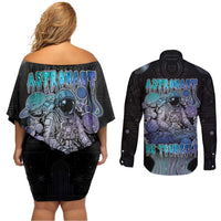 Astronaut Couples Matching Off Shoulder Short Dress and Long Sleeve Button Shirt Love Your Mind Find Your Soul - Wonder Print Shop