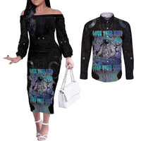 Astronaut Couples Matching Off The Shoulder Long Sleeve Dress and Long Sleeve Button Shirt Love Your Mind Find Your Soul - Wonder Print Shop
