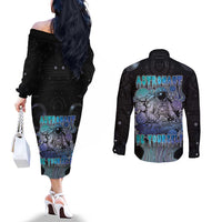 Astronaut Couples Matching Off The Shoulder Long Sleeve Dress and Long Sleeve Button Shirt Love Your Mind Find Your Soul - Wonder Print Shop
