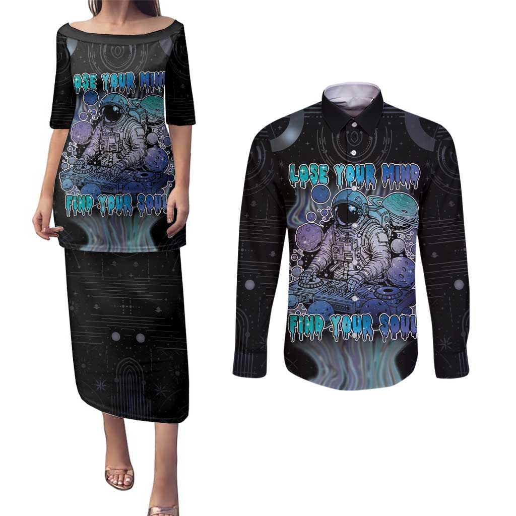 Astronaut Couples Matching Puletasi and Long Sleeve Button Shirt Love Your Mind Find Your Soul - Wonder Print Shop