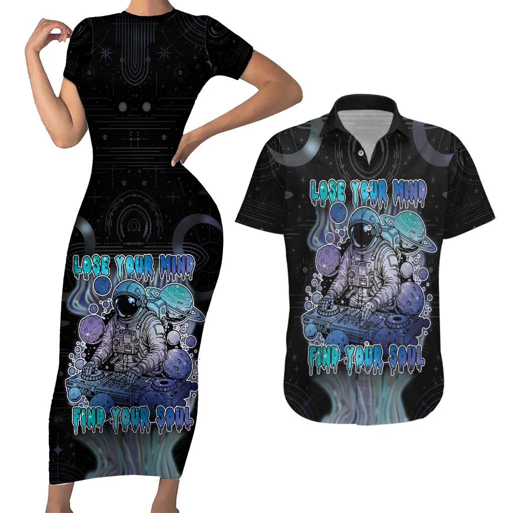 Astronaut Couples Matching Short Sleeve Bodycon Dress and Hawaiian Shirt Love Your Mind Find Your Soul - Wonder Print Shop