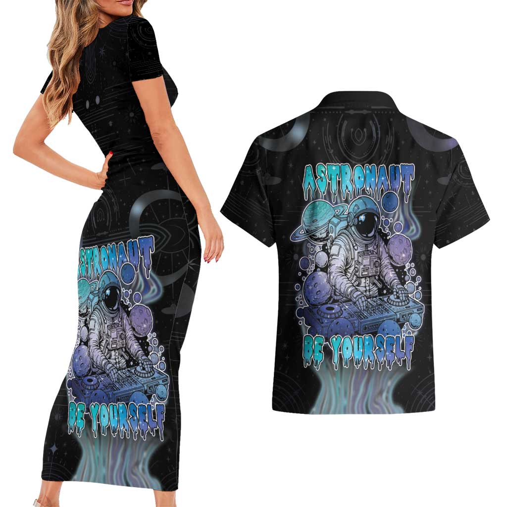 Astronaut Couples Matching Short Sleeve Bodycon Dress and Hawaiian Shirt Love Your Mind Find Your Soul - Wonder Print Shop