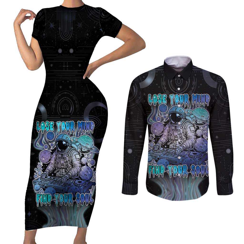 Astronaut Couples Matching Short Sleeve Bodycon Dress and Long Sleeve Button Shirt Love Your Mind Find Your Soul - Wonder Print Shop