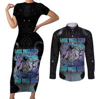Astronaut Couples Matching Short Sleeve Bodycon Dress and Long Sleeve Button Shirt Love Your Mind Find Your Soul - Wonder Print Shop