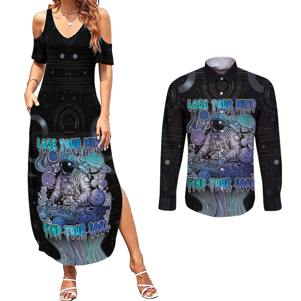 Astronaut Couples Matching Summer Maxi Dress and Long Sleeve Button Shirt Love Your Mind Find Your Soul - Wonder Print Shop