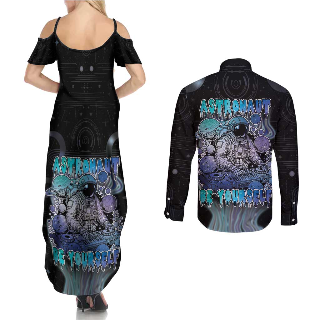 Astronaut Couples Matching Summer Maxi Dress and Long Sleeve Button Shirt Love Your Mind Find Your Soul - Wonder Print Shop