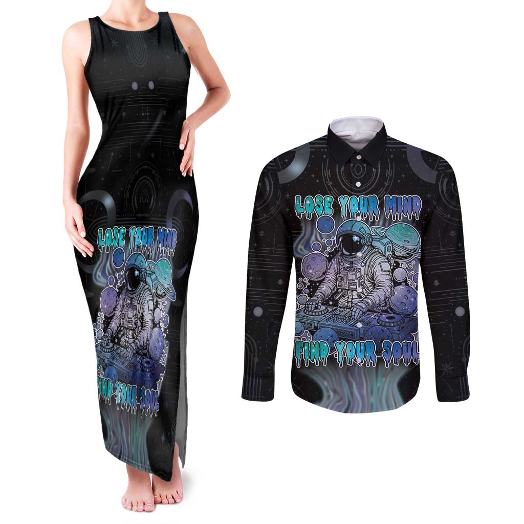 Astronaut Couples Matching Tank Maxi Dress and Long Sleeve Button Shirt Love Your Mind Find Your Soul - Wonder Print Shop