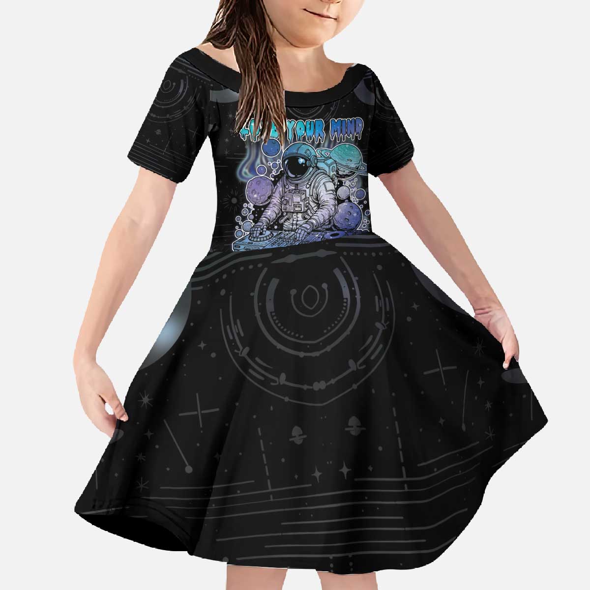 Astronaut Family Matching Off The Shoulder Long Sleeve Dress and Hawaiian Shirt Love Your Mind Find Your Soul - Wonder Print Shop