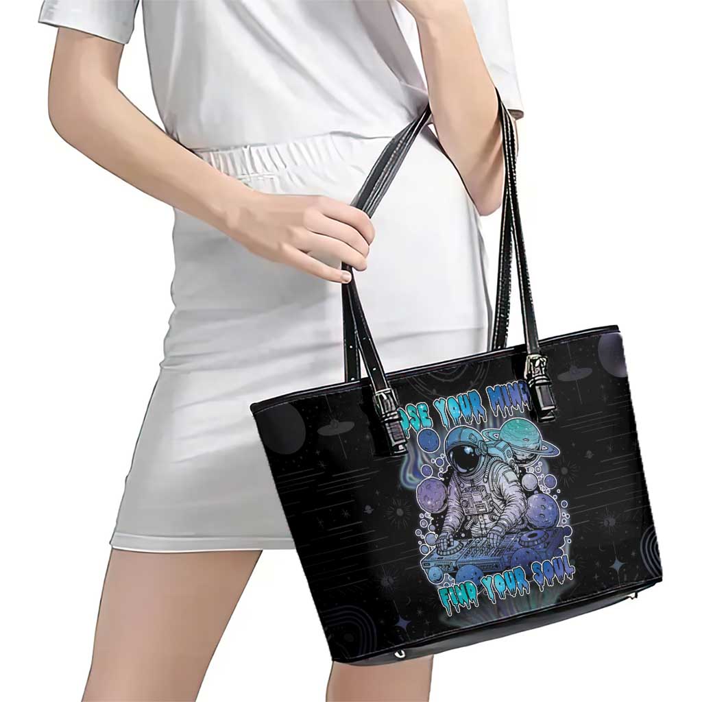 Astronaut Leather Tote Bag Love Your Mind Find Your Soul - Wonder Print Shop