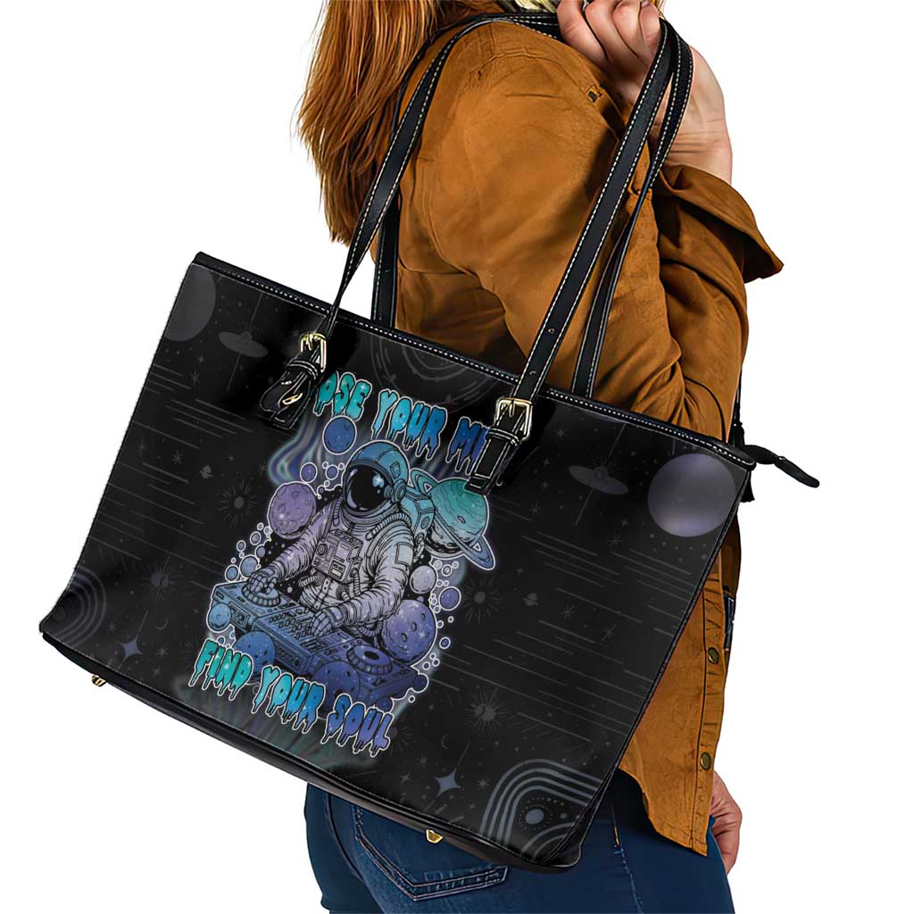 Astronaut Leather Tote Bag Love Your Mind Find Your Soul - Wonder Print Shop