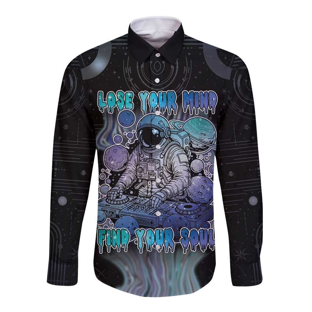 Astronaut Long Sleeve Button Shirt Love Your Mind Find Your Soul - Wonder Print Shop