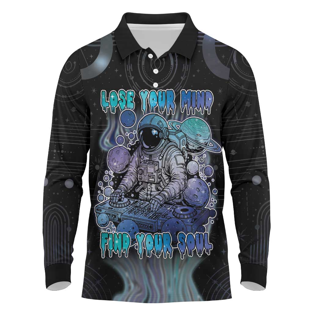 Astronaut Long Sleeve Polo Shirt Love Your Mind Find Your Soul - Wonder Print Shop