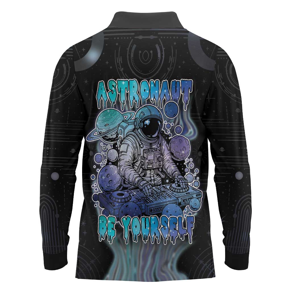 Astronaut Long Sleeve Polo Shirt Love Your Mind Find Your Soul - Wonder Print Shop