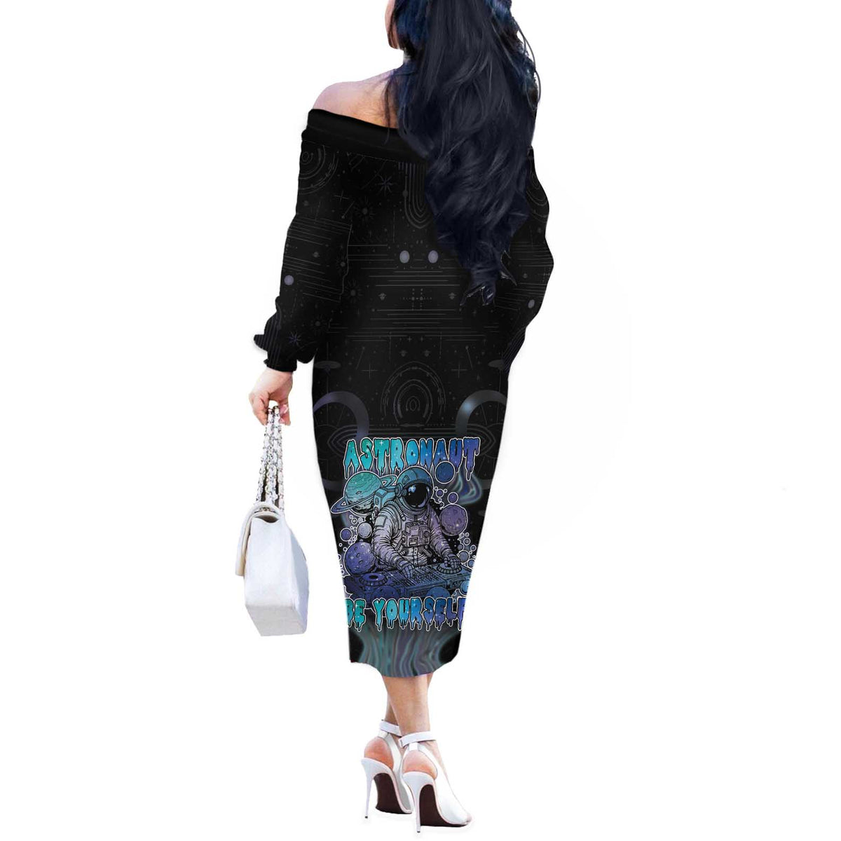 Astronaut Off The Shoulder Long Sleeve Dress Love Your Mind Find Your Soul - Wonder Print Shop