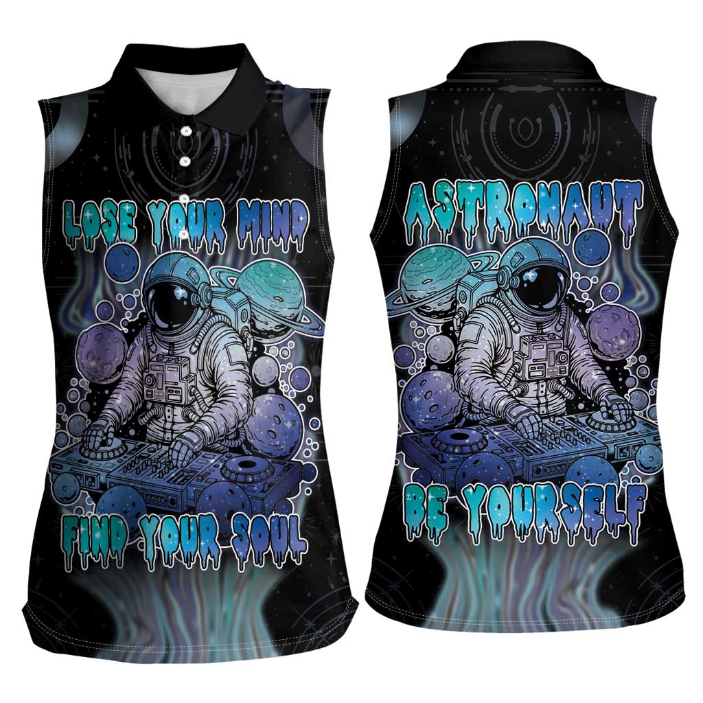 Astronaut Women Sleeveless Polo Shirt Love Your Mind Find Your Soul - Wonder Print Shop