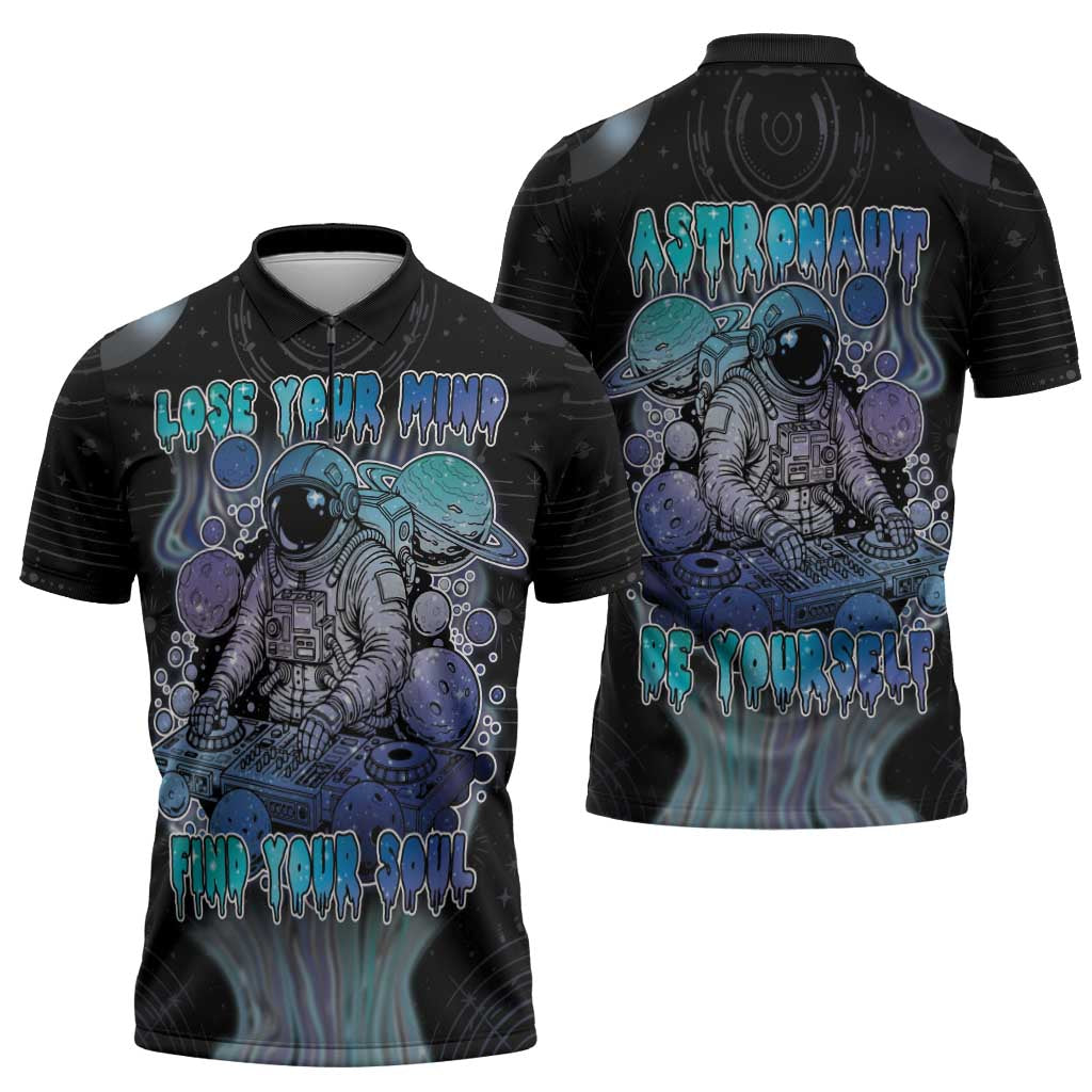 Astronaut Zipper Polo Shirt Love Your Mind Find Your Soul - Wonder Print Shop