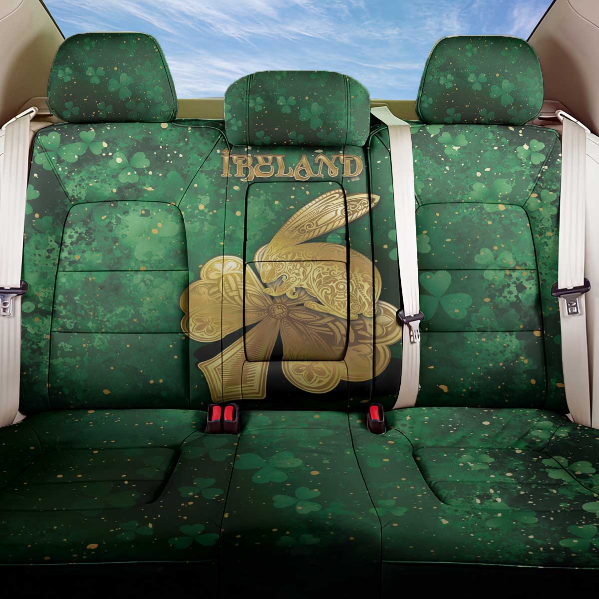 Ireland Back Car Seat Cover The Shamrock With The Irish Hare Patterns - Wonder Print Shop