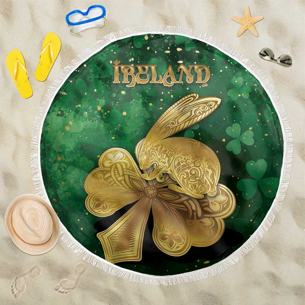 Ireland Beach Blanket The Shamrock With The Irish Hare Patterns - Wonder Print Shop