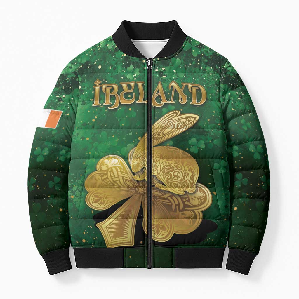 Personalized Ireland Bomber Puffer Jacket The Shamrock With The Irish Hare Patterns - Wonder Print Shop