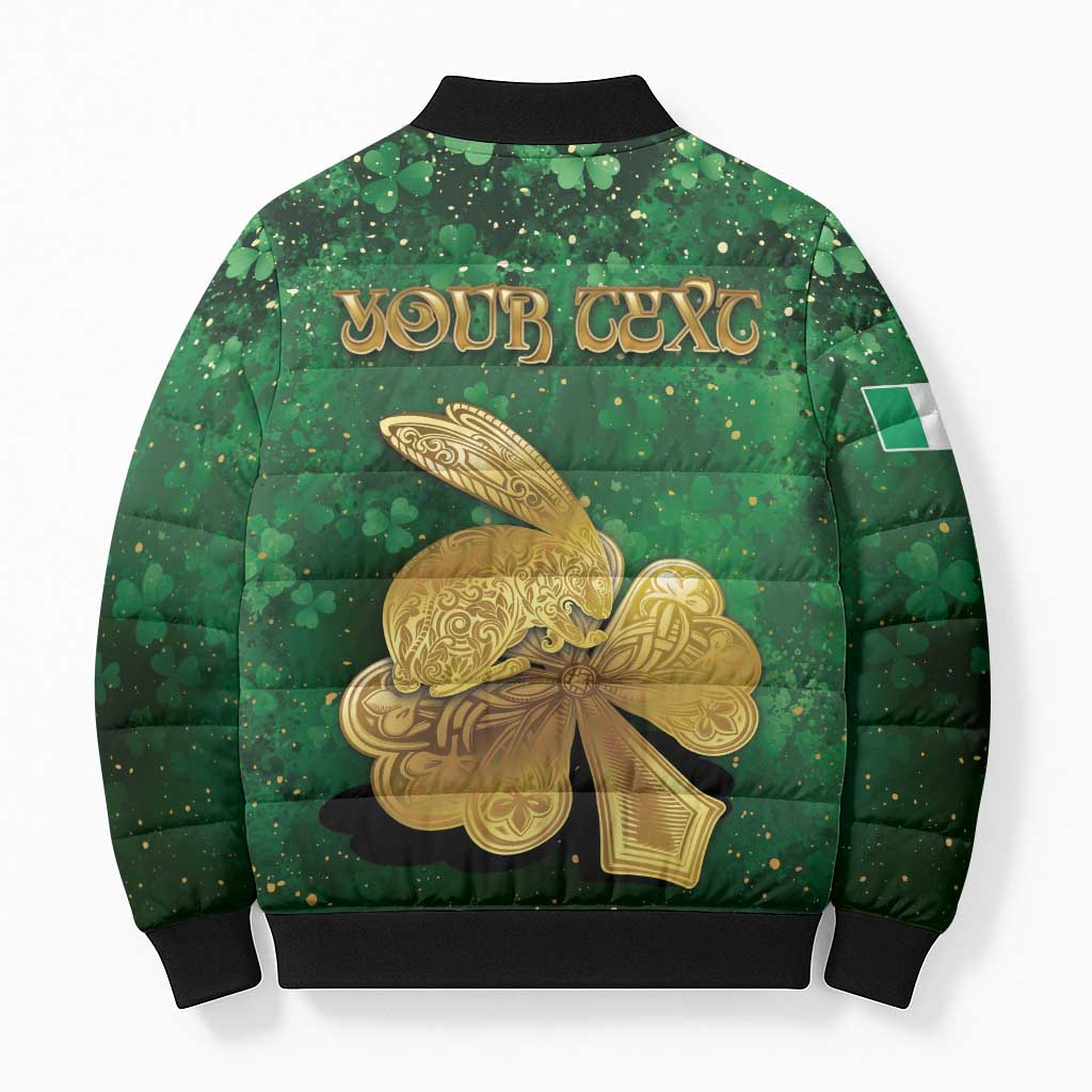 Personalized Ireland Bomber Puffer Jacket The Shamrock With The Irish Hare Patterns - Wonder Print Shop