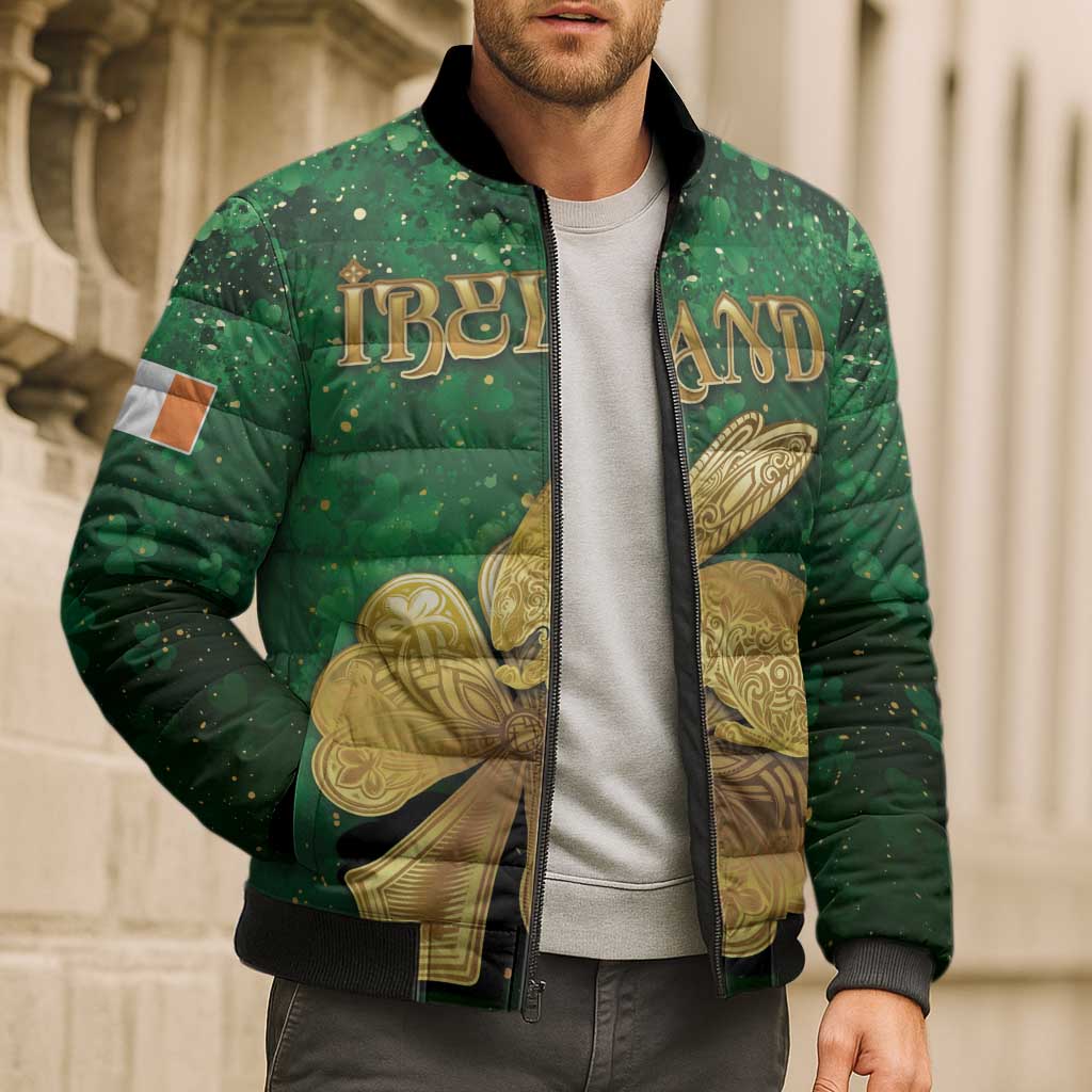 Personalized Ireland Bomber Puffer Jacket The Shamrock With The Irish Hare Patterns - Wonder Print Shop