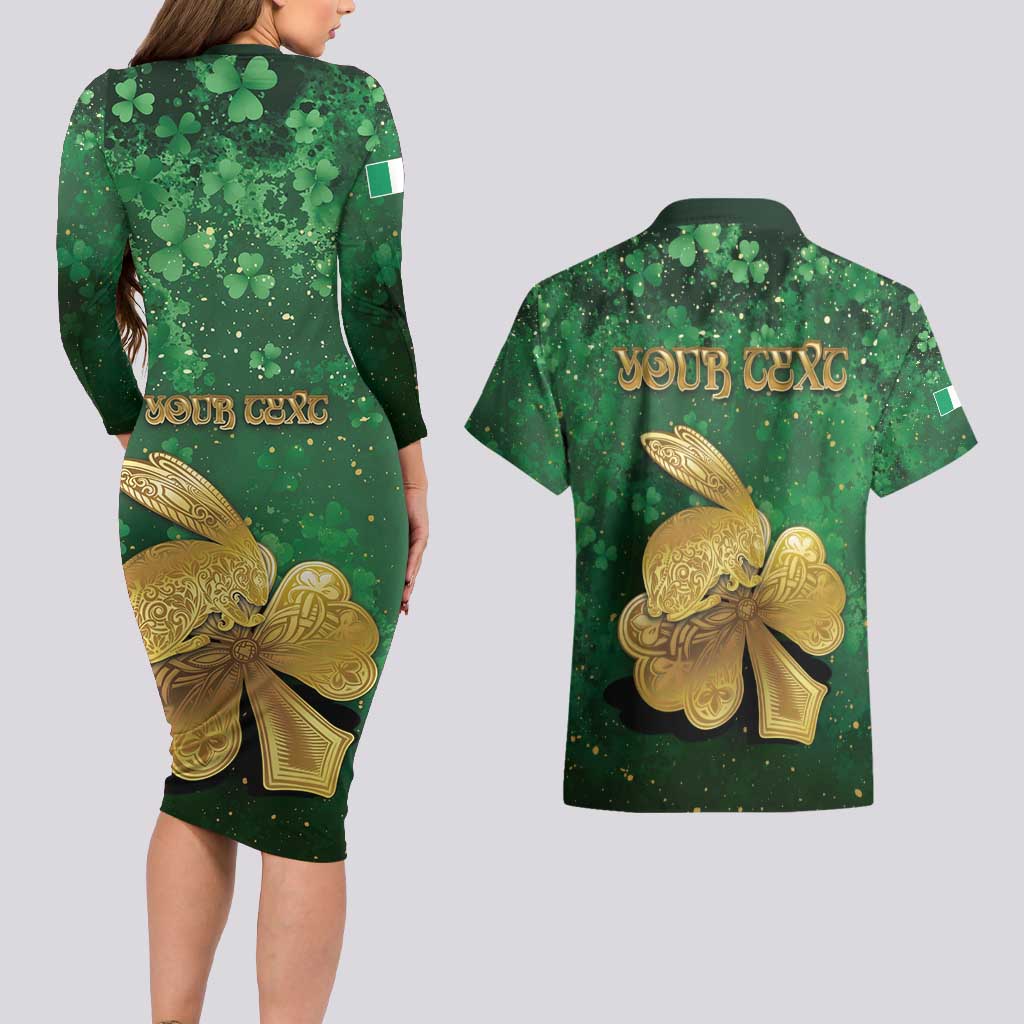 Personalized Ireland Couples Matching Long Sleeve Bodycon Dress and Hawaiian Shirt The Shamrock With The Irish Hare Patterns - Wonder Print Shop