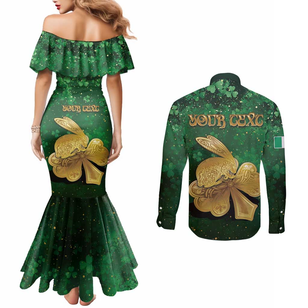 Personalized Ireland Couples Matching Mermaid Dress and Long Sleeve Button Shirt The Shamrock With The Irish Hare Patterns - Wonder Print Shop