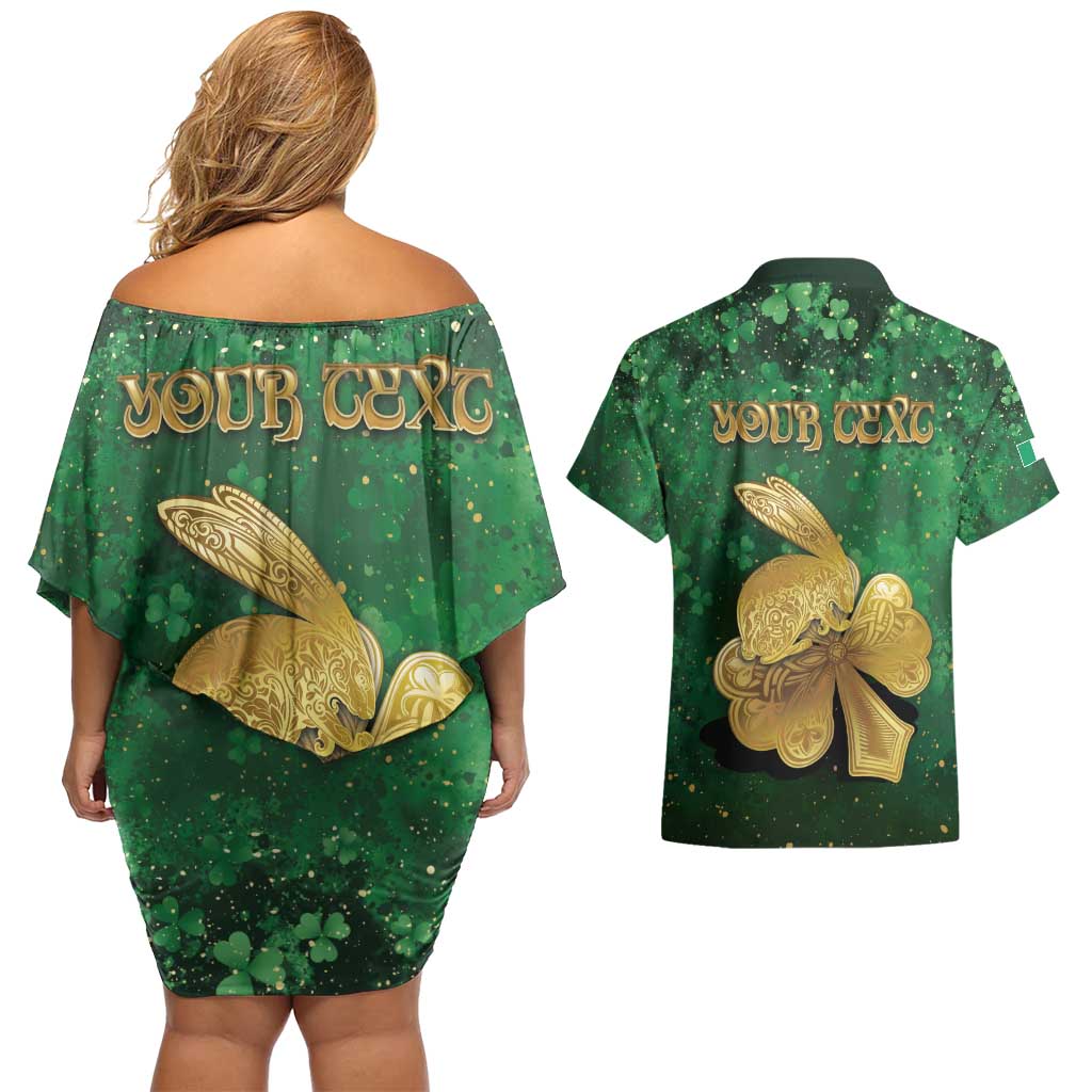 Personalized Ireland Couples Matching Off Shoulder Short Dress and Hawaiian Shirt The Shamrock With The Irish Hare Patterns - Wonder Print Shop