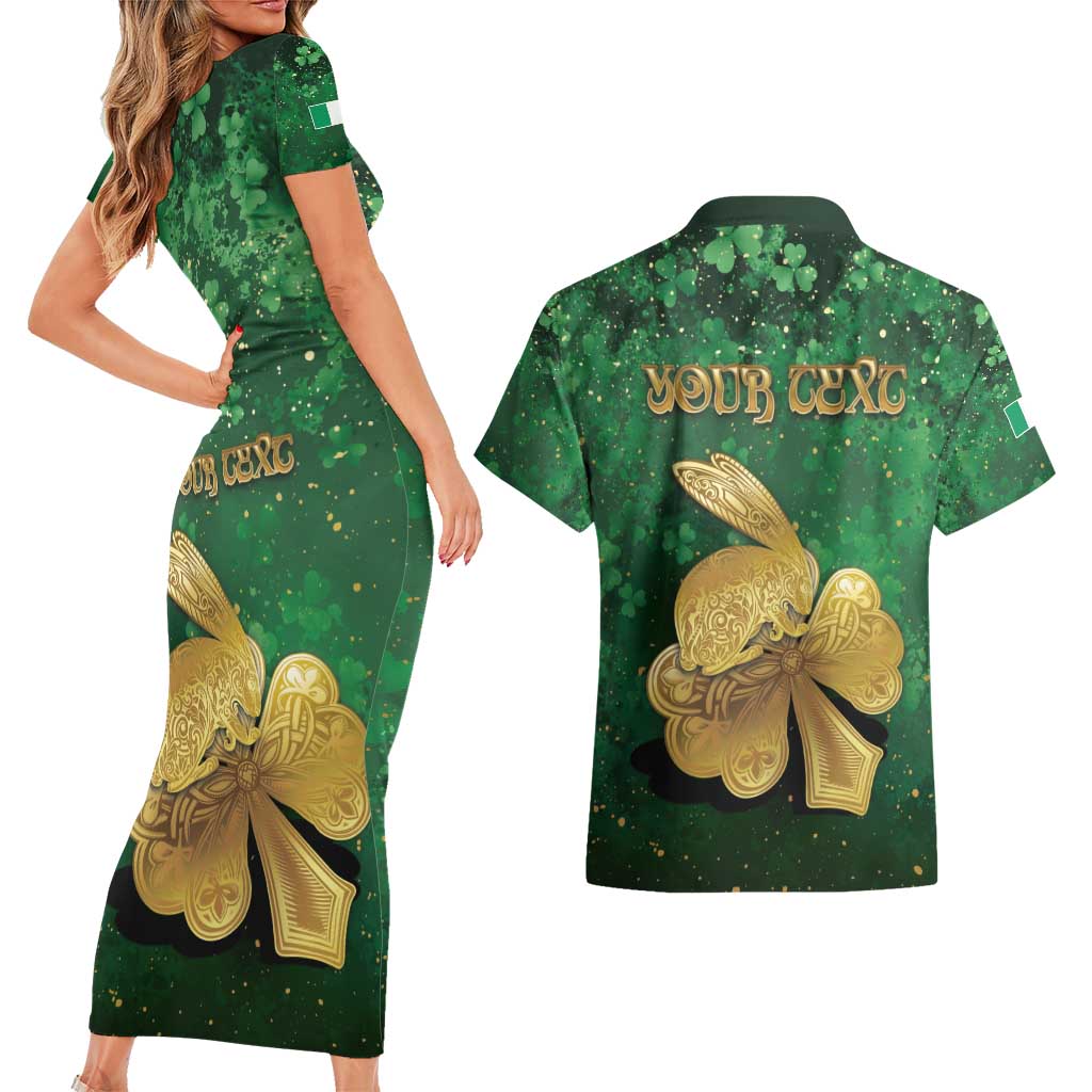 Personalized Ireland Couples Matching Short Sleeve Bodycon Dress and Hawaiian Shirt The Shamrock With The Irish Hare Patterns - Wonder Print Shop