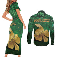 Personalized Ireland Couples Matching Short Sleeve Bodycon Dress and Long Sleeve Button Shirt The Shamrock With The Irish Hare Patterns - Wonder Print Shop