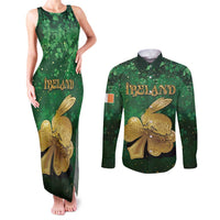 Personalized Ireland Couples Matching Tank Maxi Dress and Long Sleeve Button Shirt The Shamrock With The Irish Hare Patterns - Wonder Print Shop