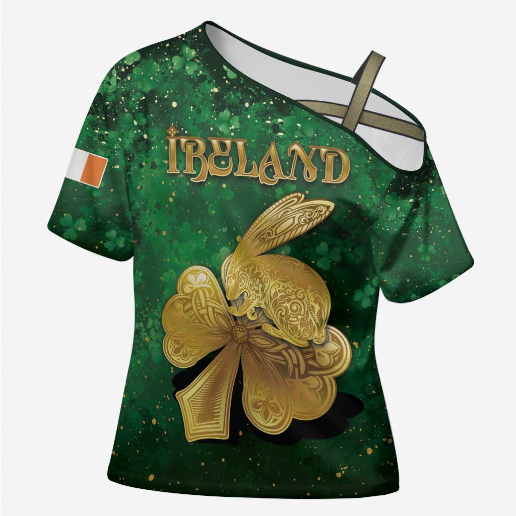 Personalized Ireland Cross Shoulder Shirt The Shamrock With The Irish Hare Patterns - Wonder Print Shop
