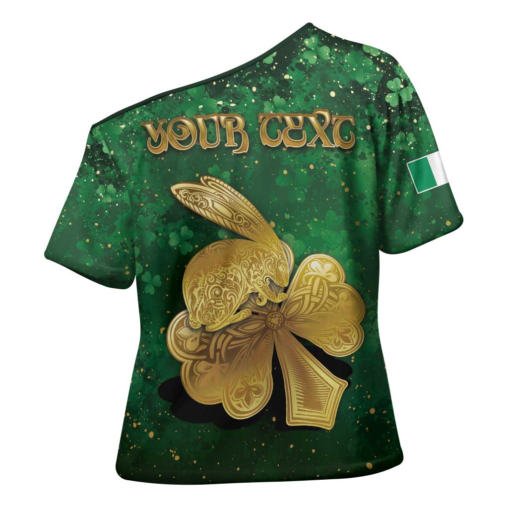 Personalized Ireland Cross Shoulder Shirt The Shamrock With The Irish Hare Patterns - Wonder Print Shop