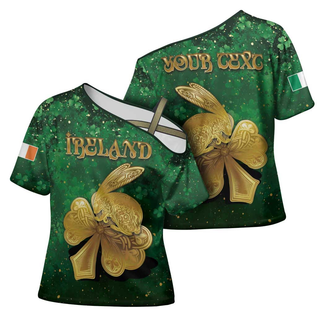 Personalized Ireland Cross Shoulder Shirt The Shamrock With The Irish Hare Patterns - Wonder Print Shop