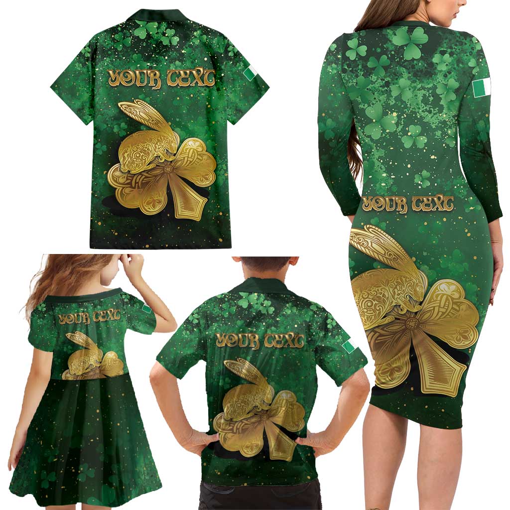 Personalized Ireland Family Matching Long Sleeve Bodycon Dress and Hawaiian Shirt The Shamrock With The Irish Hare Patterns - Wonder Print Shop
