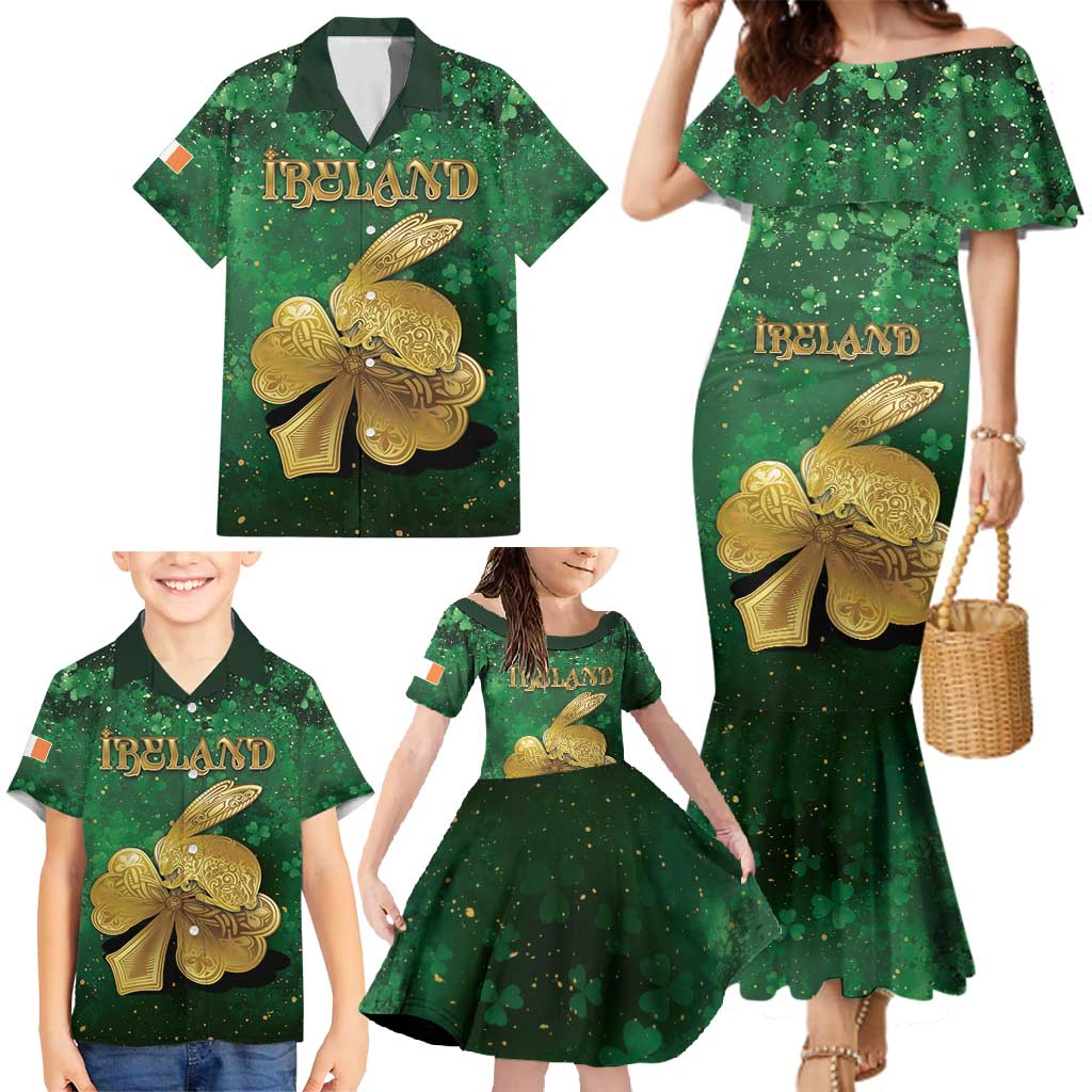 Personalized Ireland Family Matching Mermaid Dress and Hawaiian Shirt The Shamrock With The Irish Hare Patterns - Wonder Print Shop