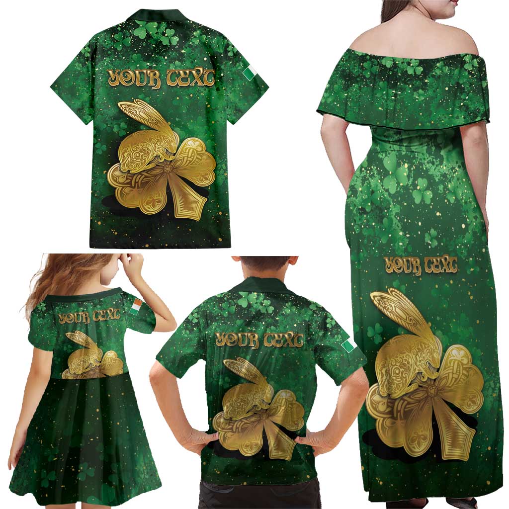 Personalized Ireland Family Matching Off Shoulder Maxi Dress and Hawaiian Shirt The Shamrock With The Irish Hare Patterns - Wonder Print Shop
